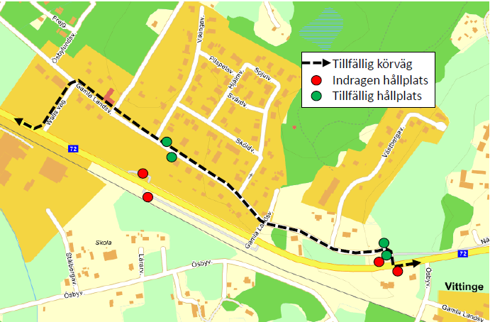 Indragna hållplatser för linje 848